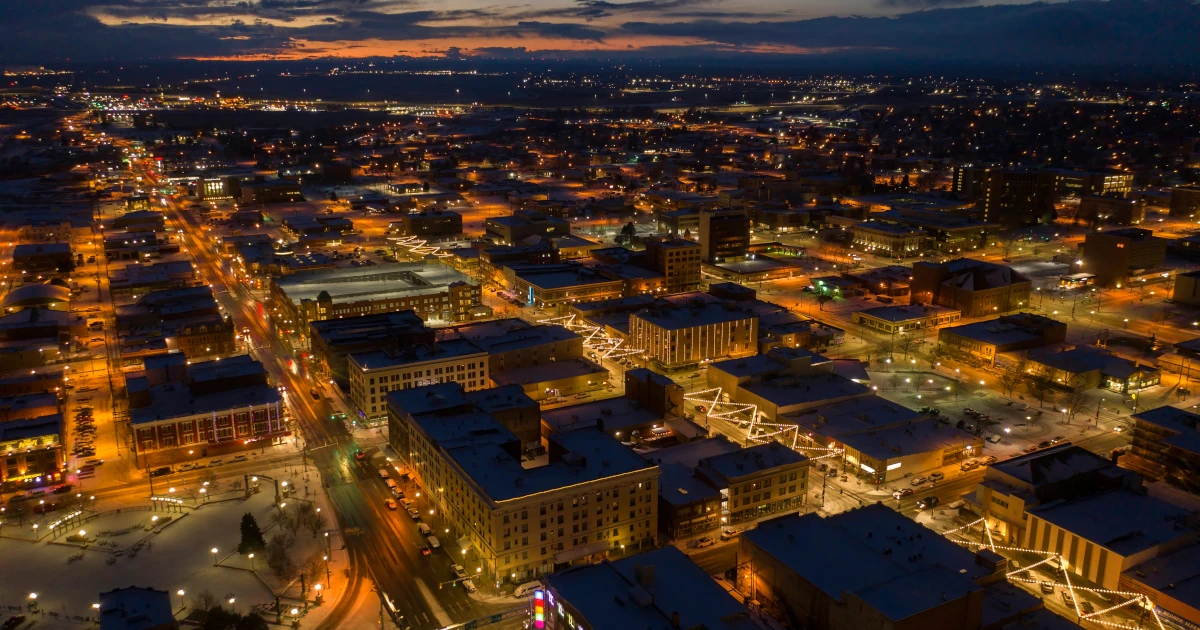 Aerial View of Cheyenne Wyoming at Dusk during Winter