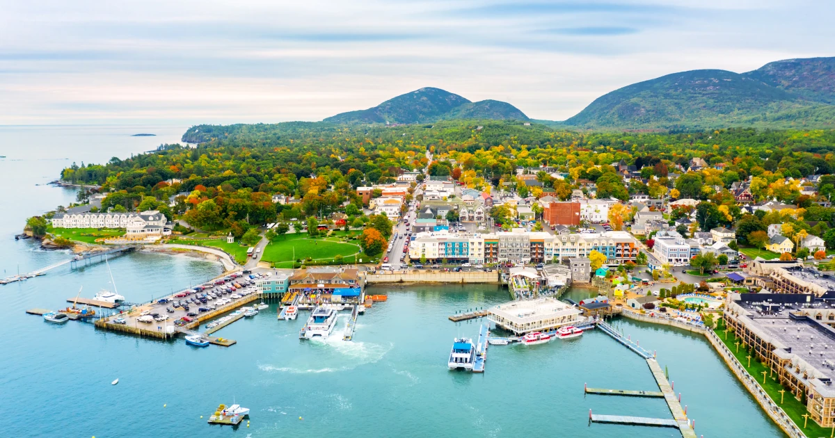 Aerial view of Bar Harbor, Maine