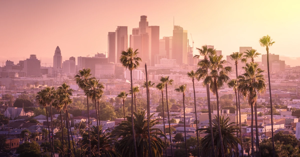 Beautiful sunset of Los Angeles California downtown skyline