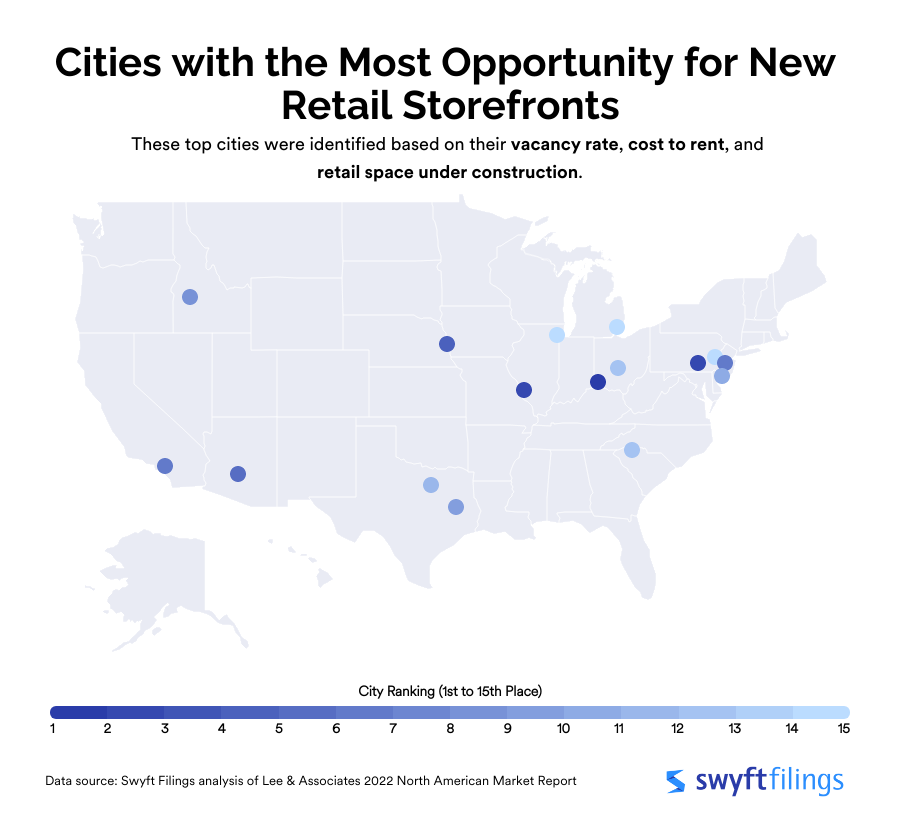 Heat Map of the Cities with the Most Opportunity for New Retail Storefronts in 2023