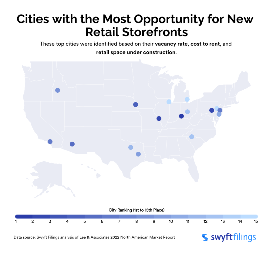 Heat Map of the Cities with the Most Opportunity for New Retail Storefronts in 2023 Heat Map of the Cities with the Most Opportunity for New Retail Storefronts in 2023