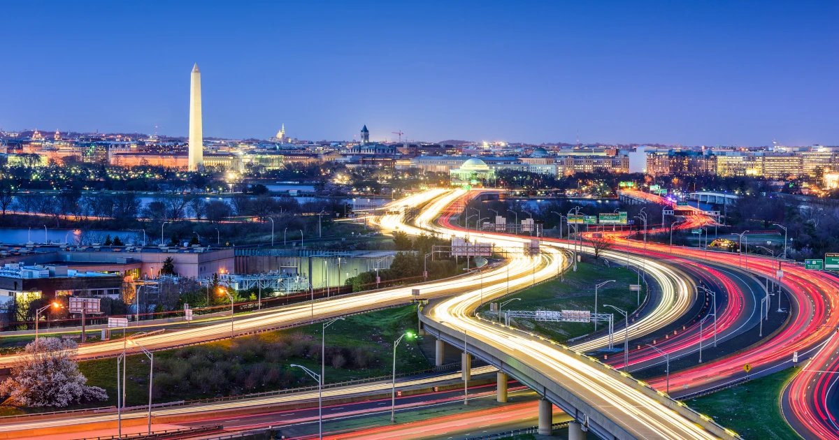 The downtown Washington DC skyline at night | Swyft Filings