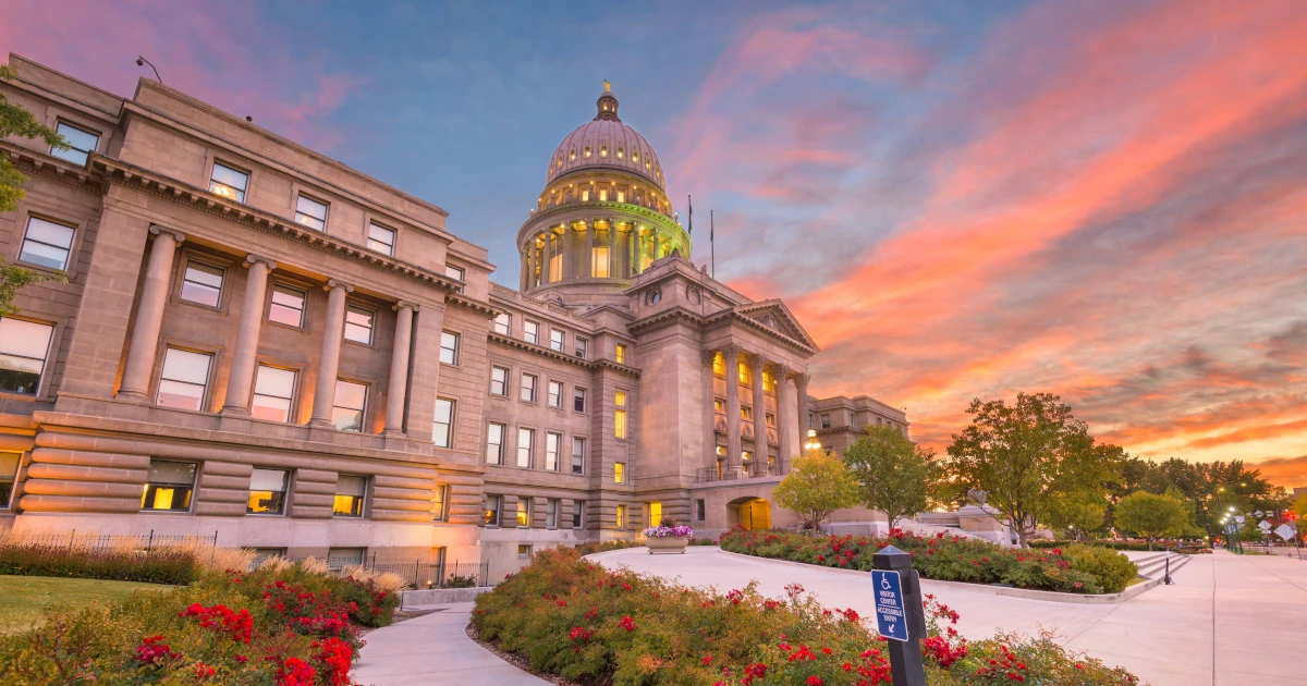 Idaho State Capitol Building at dawn in Boise Idaho
