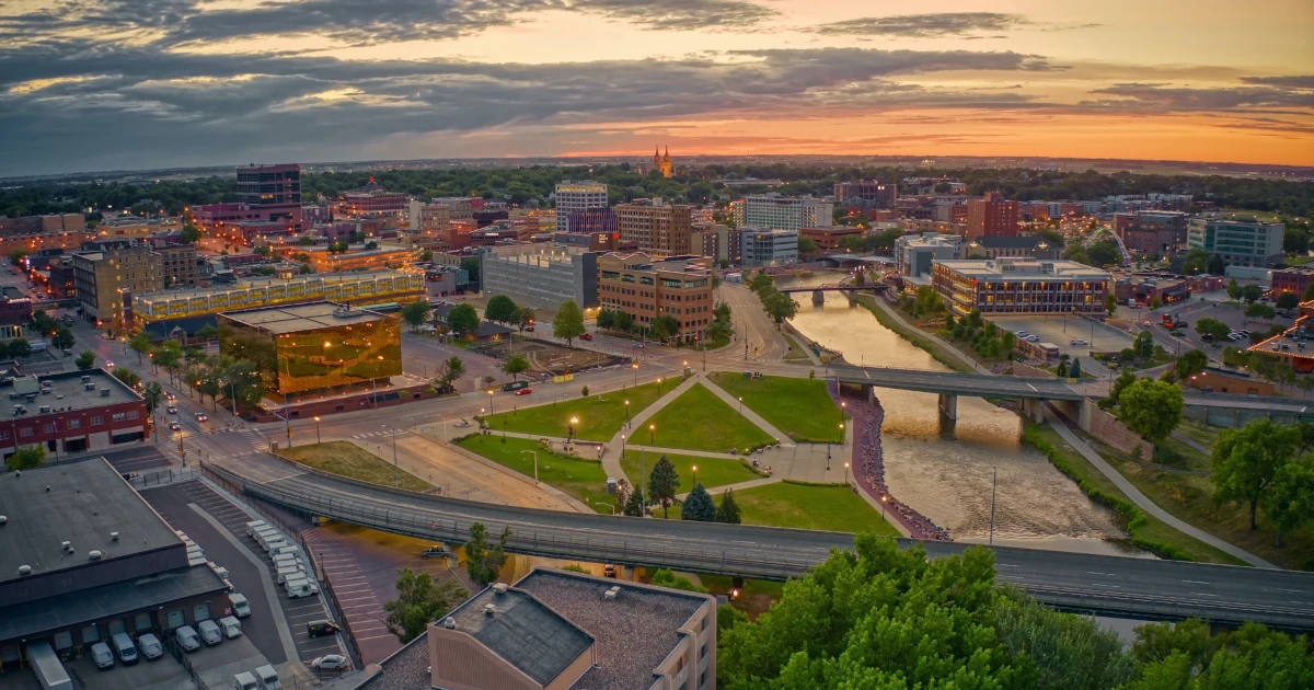 Aerial View of Sioux Falls South Dakota at Sunset