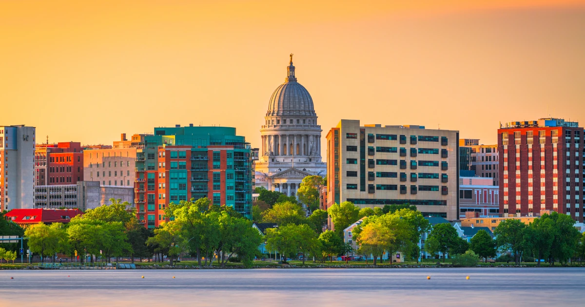 The skyline of downtown Madison, Wisconsin at sunset | Swyft Filings