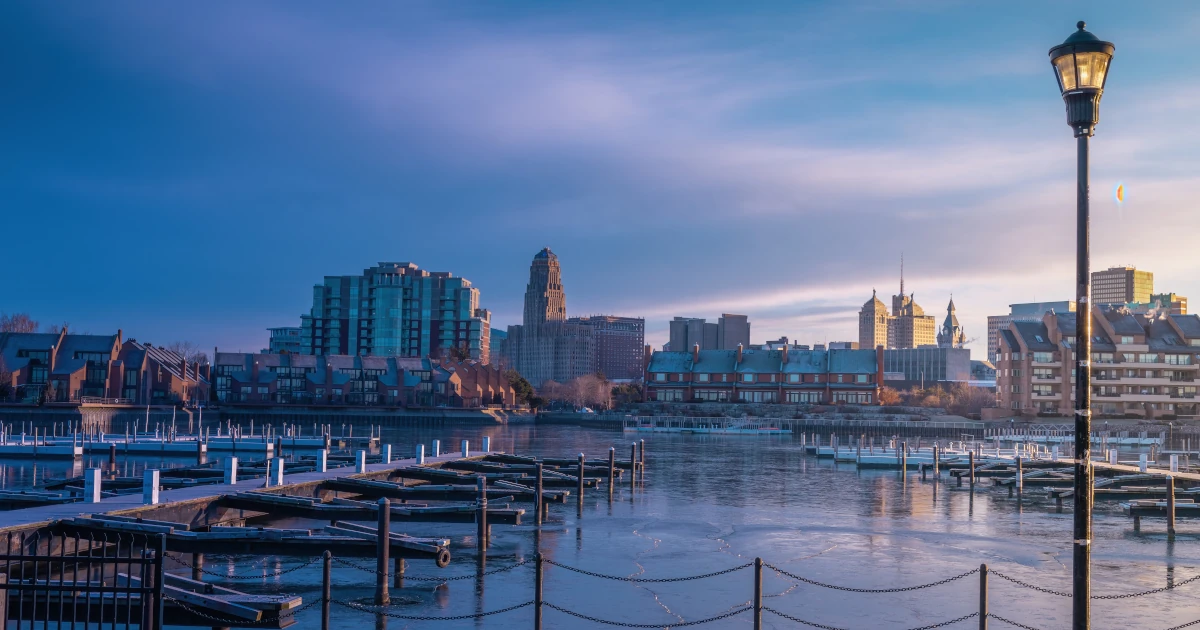 Buffalo New York cityscape view at early cold morning