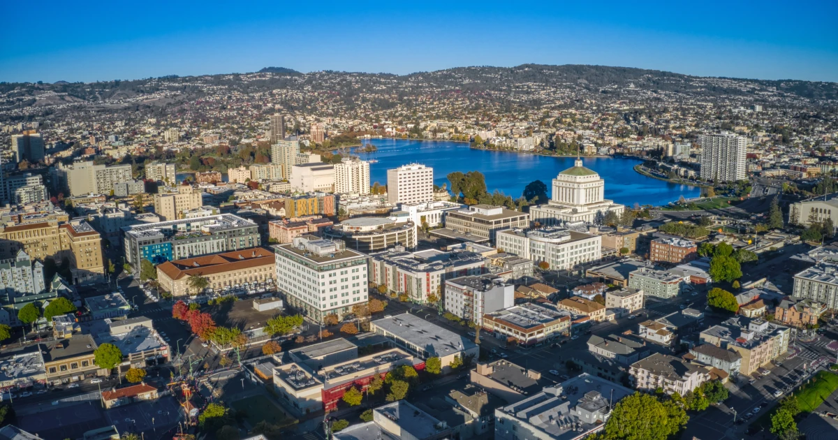 Aerial View of Downtown Oakland, California during Autumn