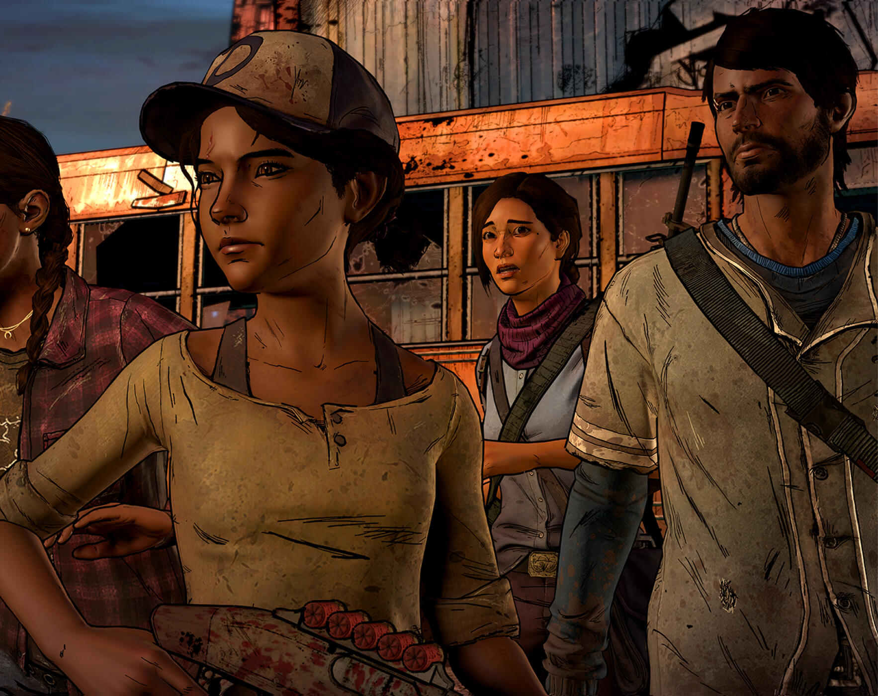 Gameplay screenshot featuring clementine and Javier