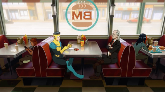 Invincible & Cecil sitting in Burger Mart