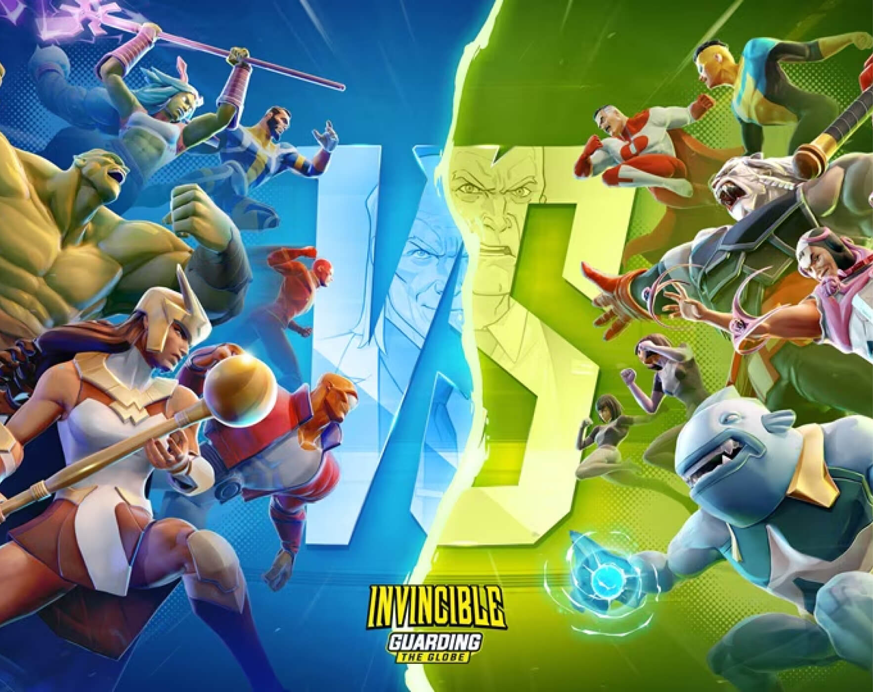 Graphic showing Invincible characters from game on either side with "VS" in the middle