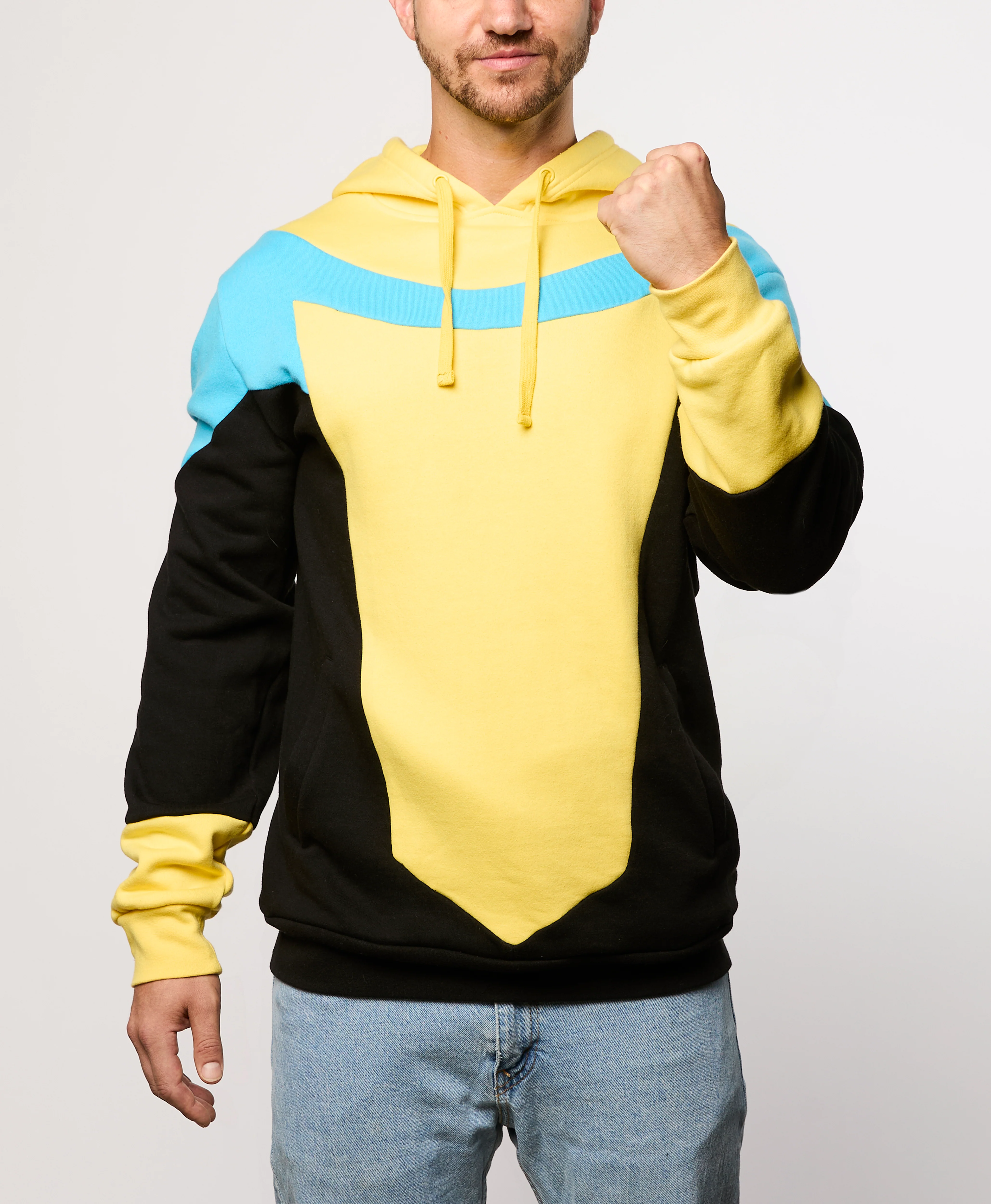 Invincible costume hoodie on a male model