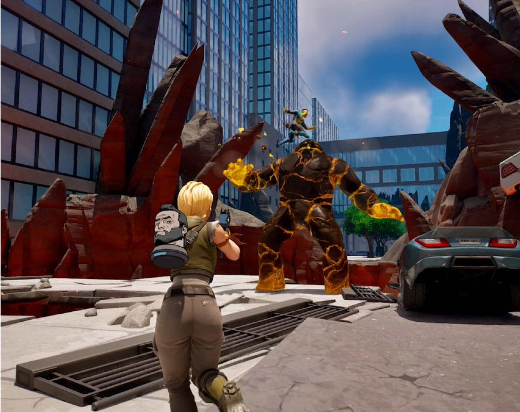 Gameplay screenshot showing Invincible fighting lava monster