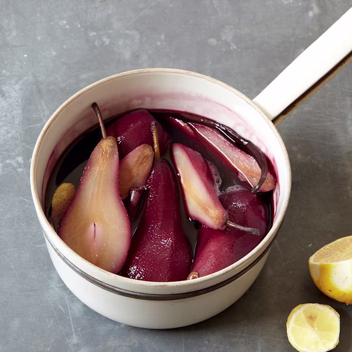 Poires au vin rouge en granité