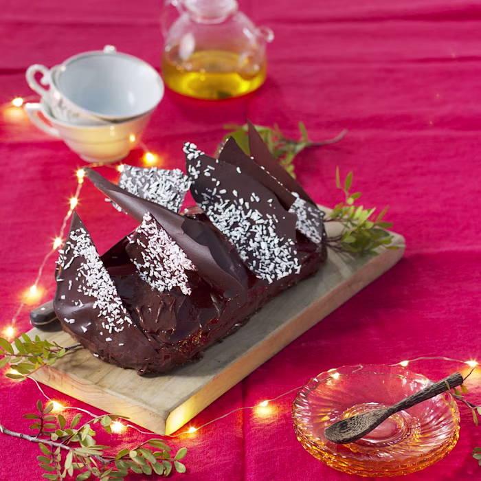 Bûche vegan au chocolat et à la mangue