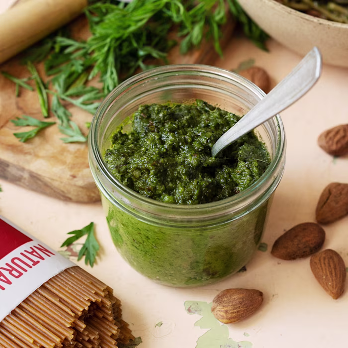 recette de spaghetti au pesto de fanes