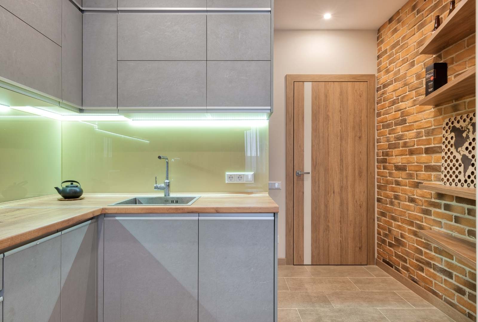 Gray Kitchen Cabinets with under-cabinet lighting