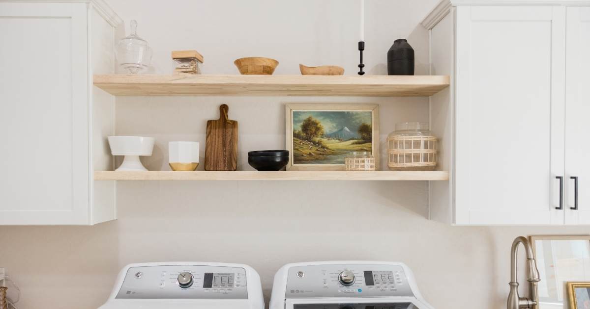 Shelves Above the Washing Machine in a Laundry Room