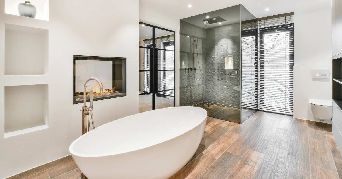 Modern Bathroom Interior with freestanding tub