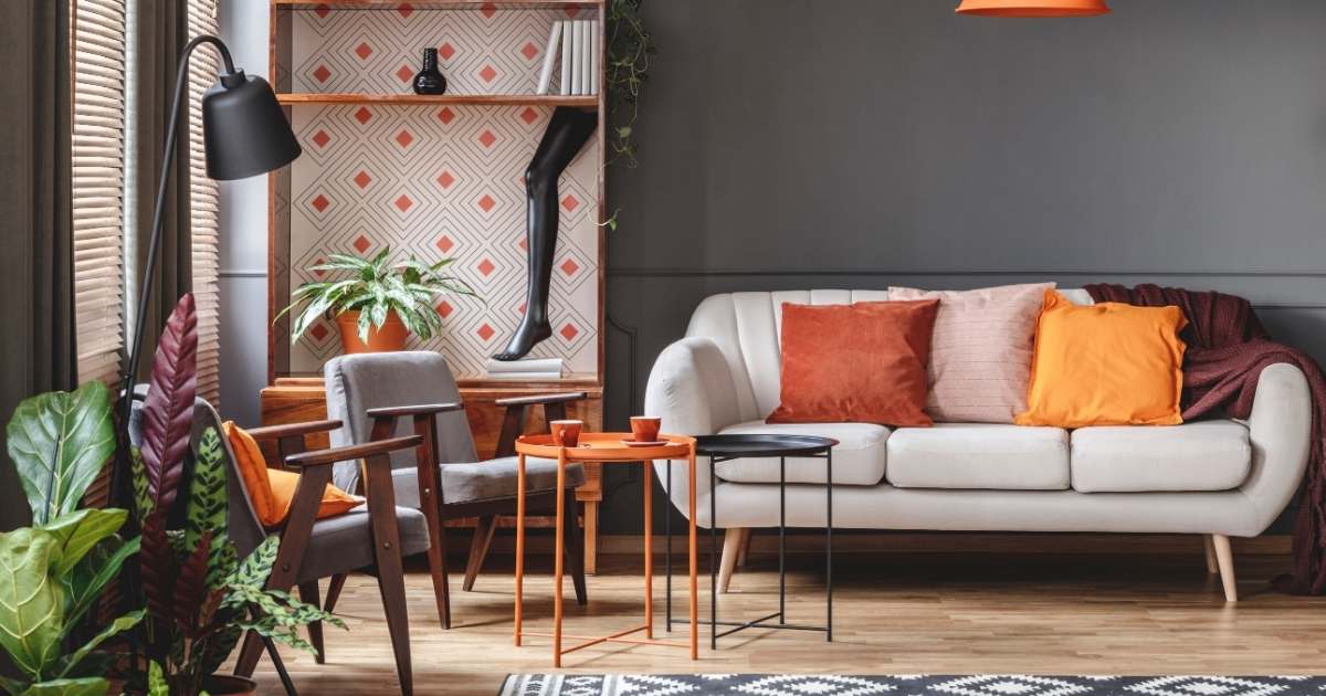 Orange vintage living room interior