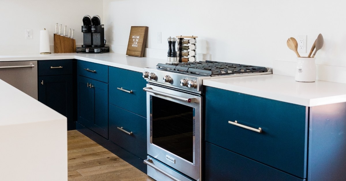 Modern Kitchen Design, dark blue kitchen cabinet