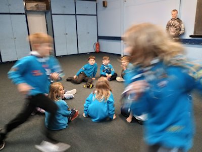 Two Beavers are running in opposite directions as fast as they can, past each other, to try and be the first back to the empty space. They're both a blur to the camera.