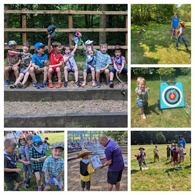 A collage of photos of Squirrels and Beavers taking part in various outdoor activities.