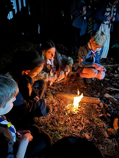 The fire built by these Scouts seems to have a good start.