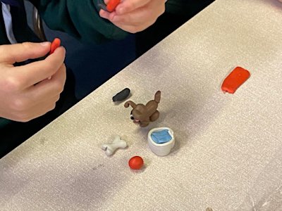 The Cubs have done an excellent job creating the models for their animation. This group has a little dog with a bone, ball and water bucket.