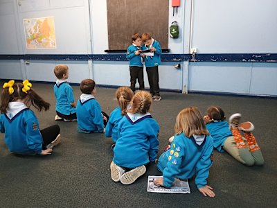 These two Beavers are sharing what they've learned about their endangered animal choice with the rest of the Beaver colony.