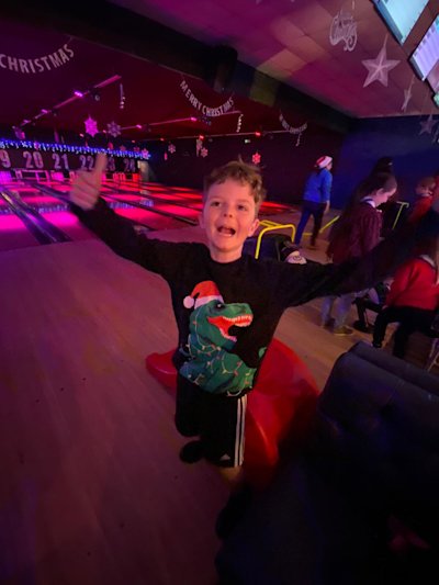 This Cub looks really happy with how his bowling is going.