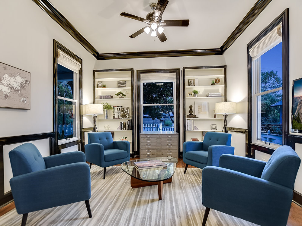 A brightly lit interior room of Elijah Wood