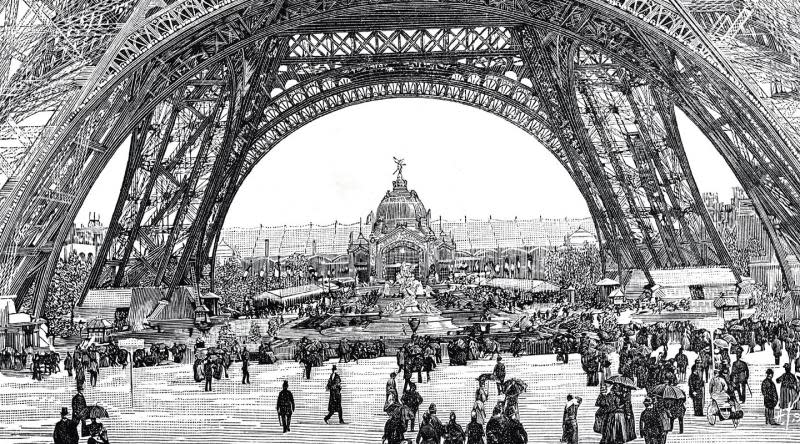 An old illustration of the Eiffel Tower