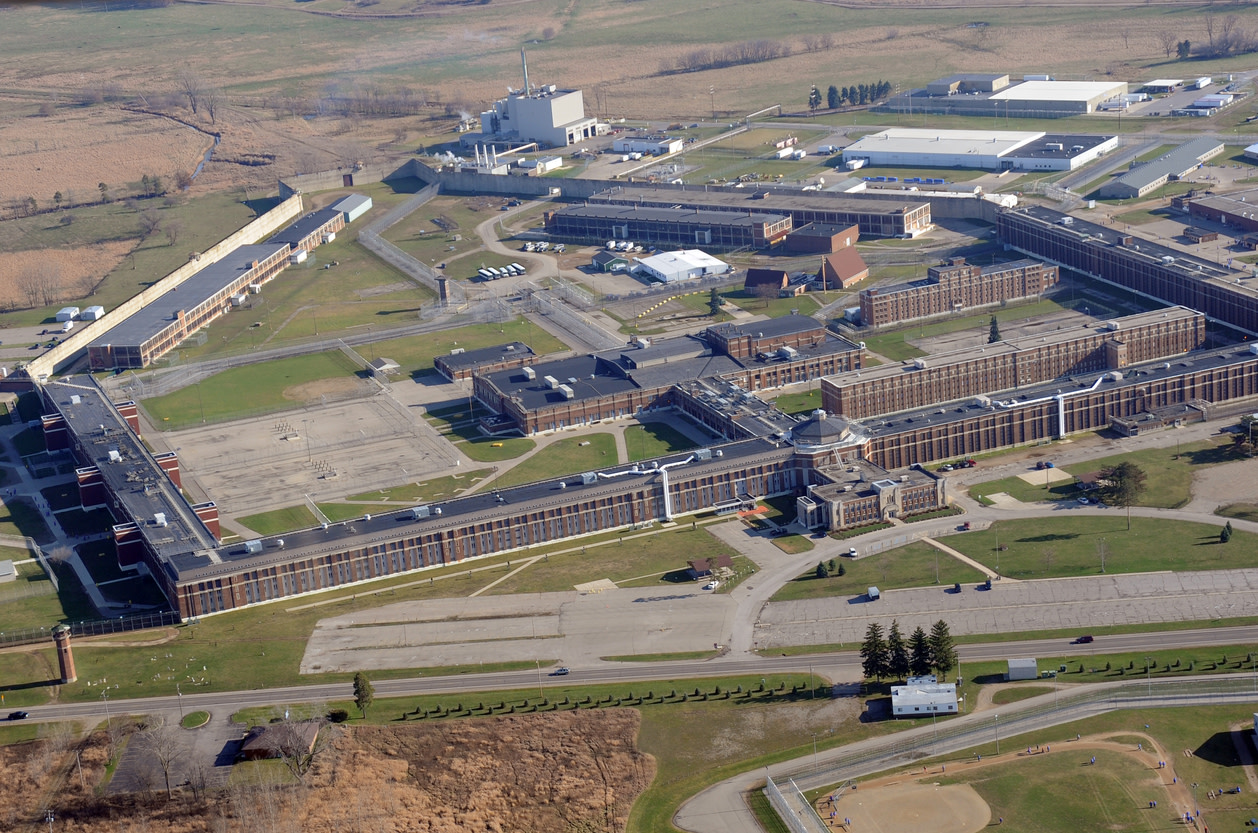 Aerial view of the Jackson State Prison facility in Jackson, Michigan.