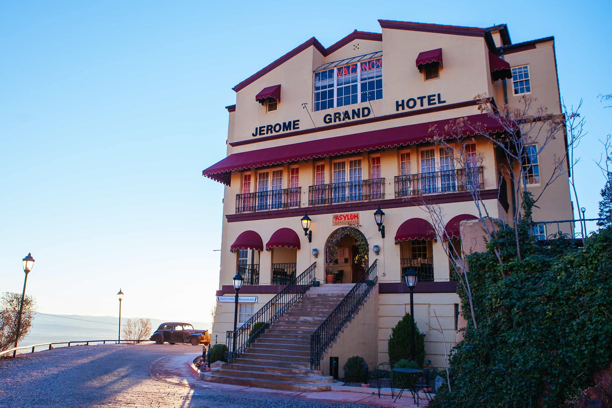 A look outside of the Jerome Grand Hotel. 