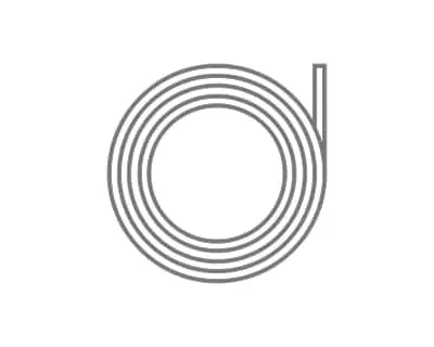 Gray line drawing of a coiled hose or cable with a straight end extending upward on white background.