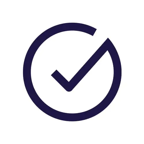 Dark blue checkmark inside a partial circle on white background.