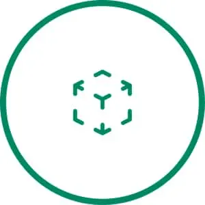 Teal icon showing a target or focus symbol with arrows pointing inward, enclosed in a circle on white background.