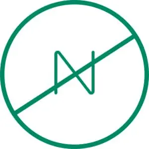 Teal circle with diagonal line crossing through the letter N.
