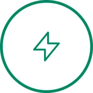 Teal lightning bolt icon inside a circular border on white background
