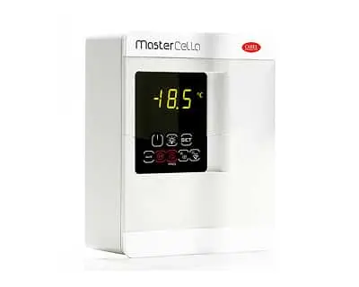 White MasterCella device with digital display showing -18.5 degrees and control buttons on front panel