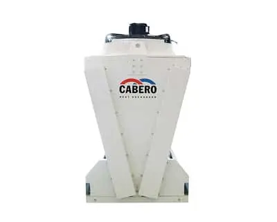 White inverted v-shaped condenser with Cabero branding and dark component on top