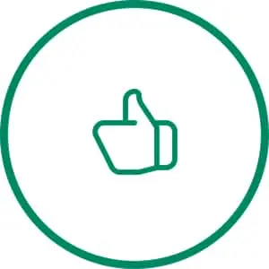 Teal thumbs-up icon inside a circular border on white background