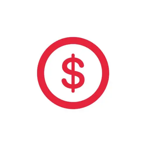 Red dollar sign icon inside a red circle on a white background.