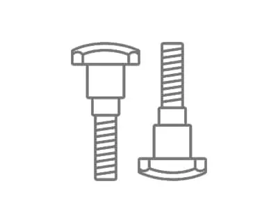 Two gray metal bolts with threaded shafts, one with a hexagonal head and one with a square base.