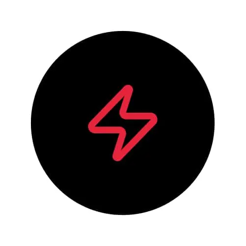 Red lightning bolt icon centered on a black circular background