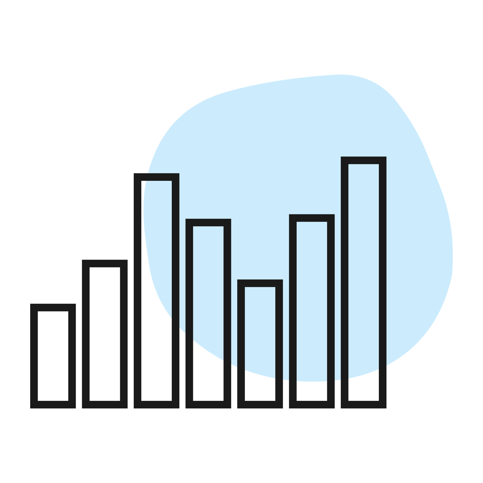 Graph vector icon, overlayed on a blue circle.