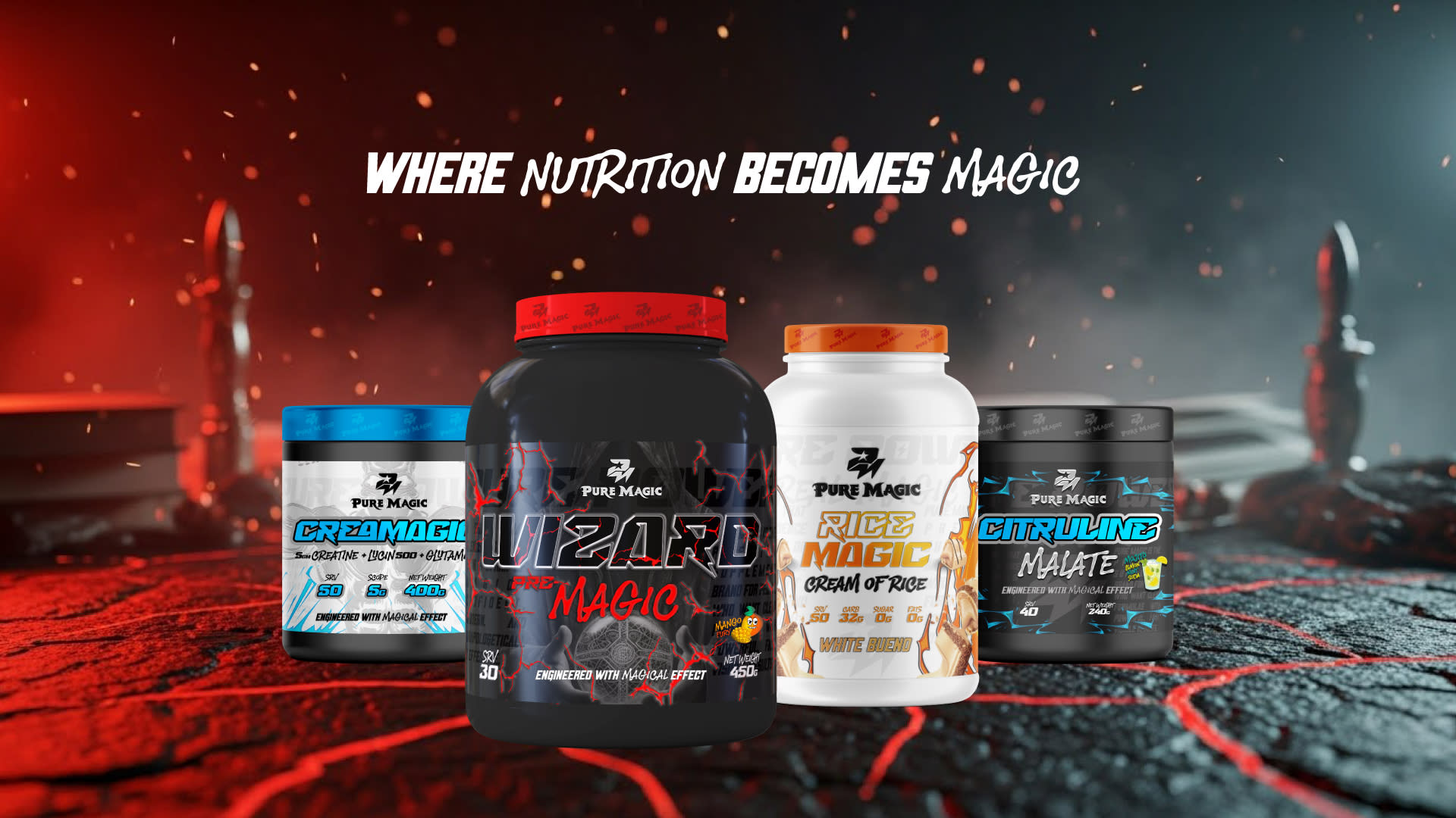 Gallery Image for pure-magic-creatine-preworkout-supplements-ashmawy-branding-studio