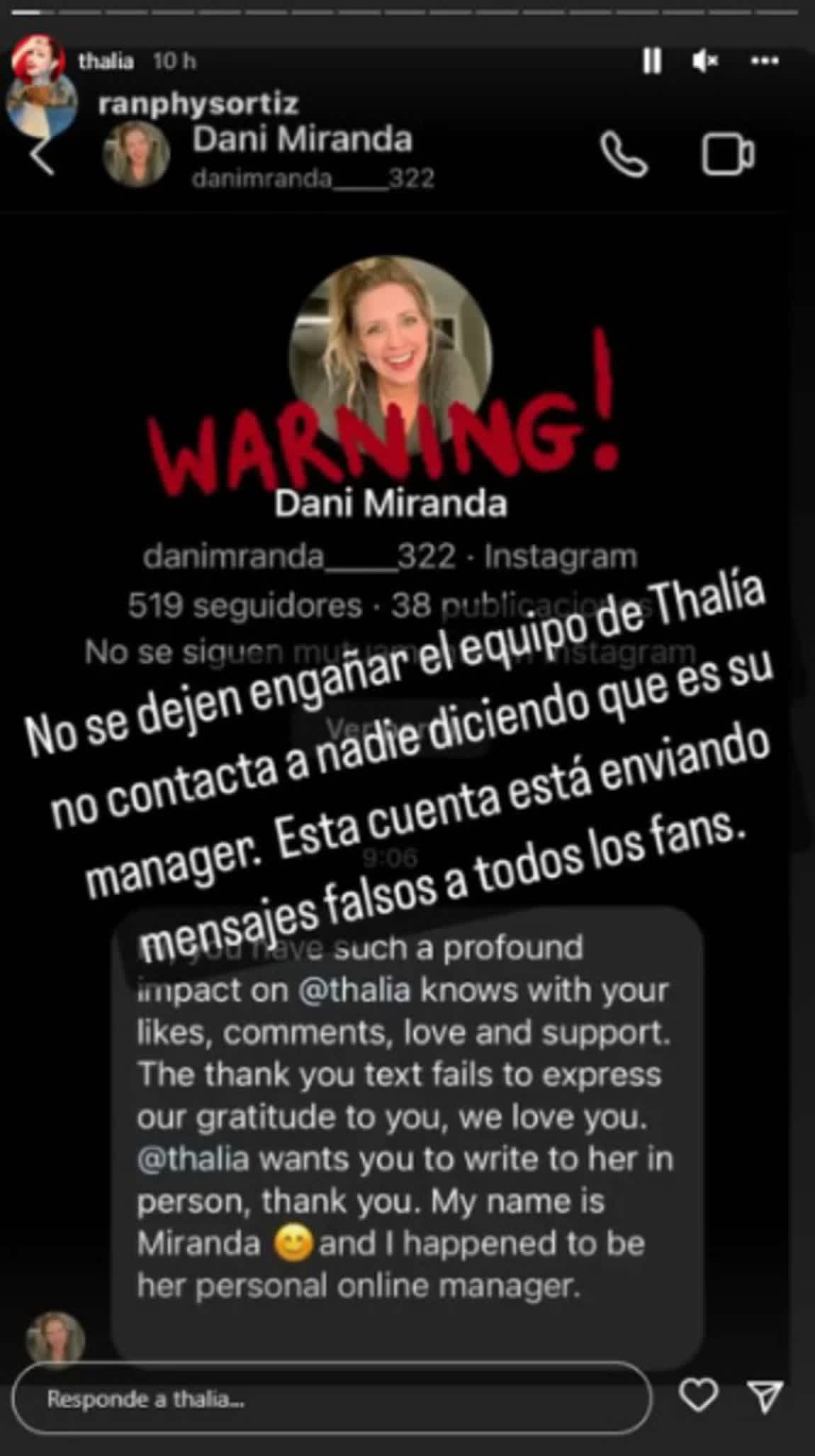 Thalía denuncia estafas en redes sociales