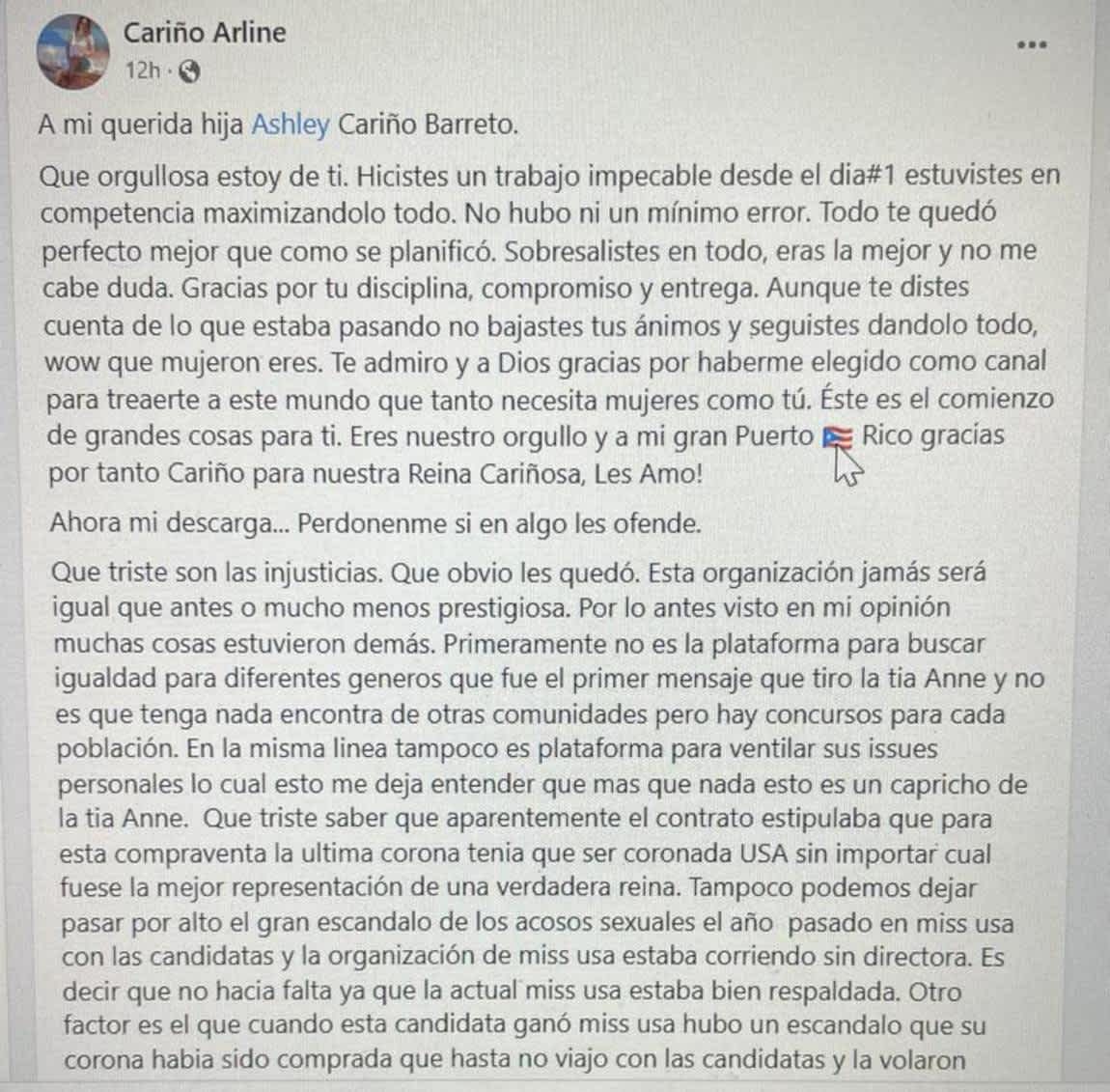 Mamá de Miss Puerto Rico arremetió contra Miss Universo Mamá de Miss Puerto Rico arremetió contra Miss Universo