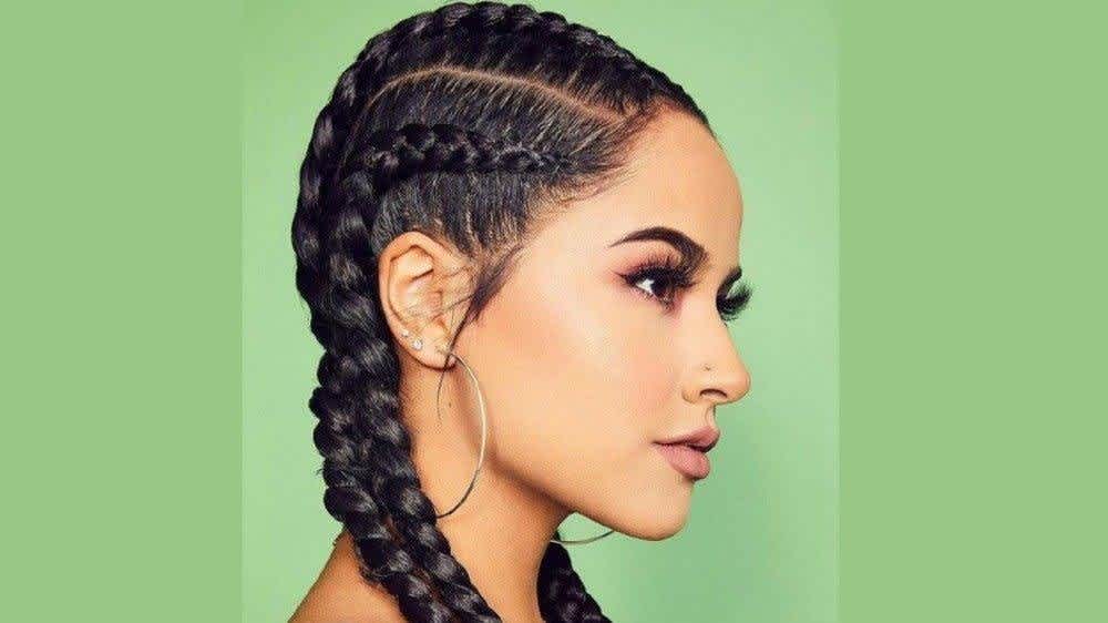 Image of French braid hairstyle for Mexican hair